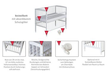 Schardt Kinderbett Baby Beistellbett Micky Plus mit Rollen, 60×120 cm, stufenlose Höhenverstellung, inkl. Umbauseite