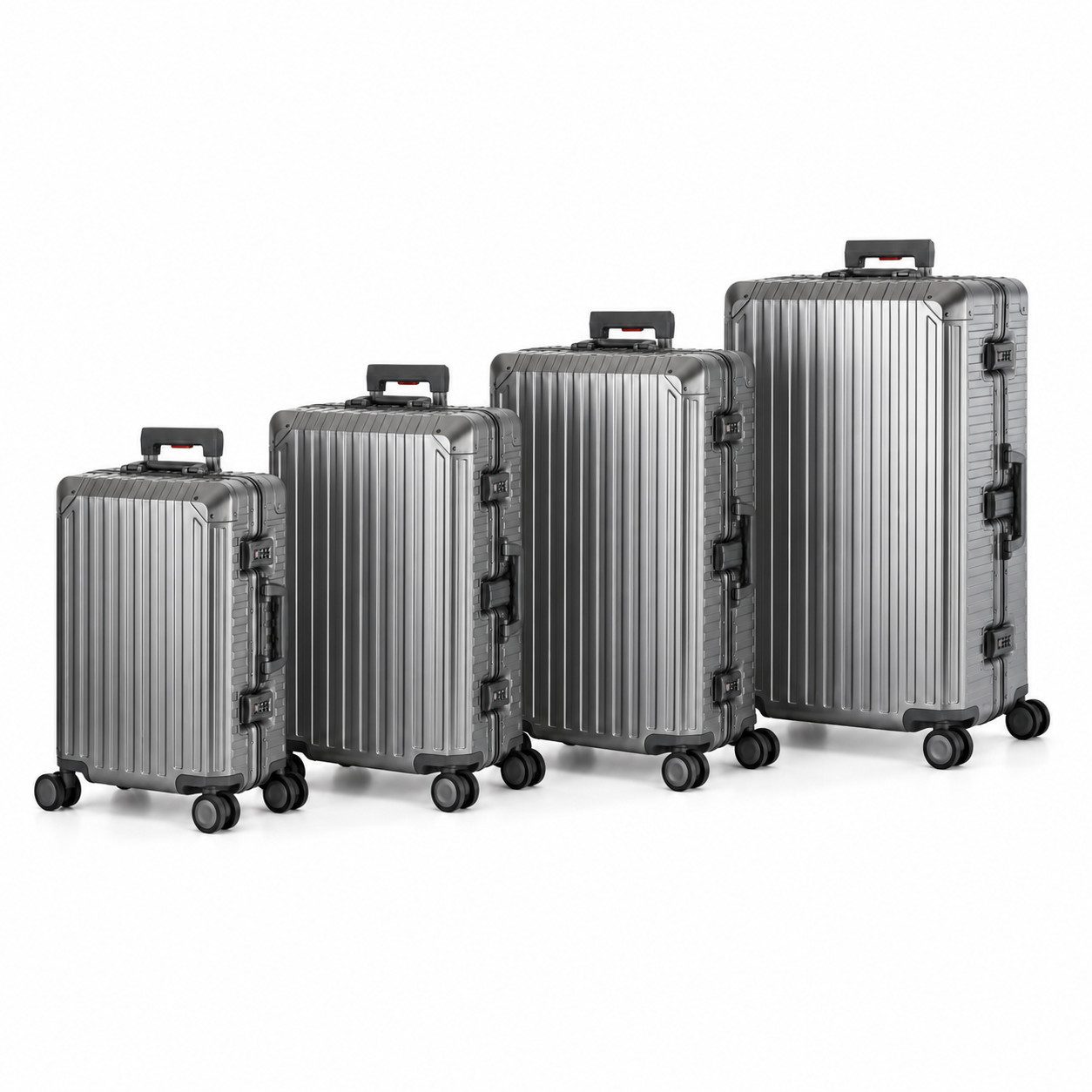 Travelhouse Kofferset 100% Aluminium TOKYO - verschiedene Farben, 4 Rollen, (4 tlg., S+M+L+XL), mit stabilem Aluminium-Gehäuse und verstärkten Ecken
