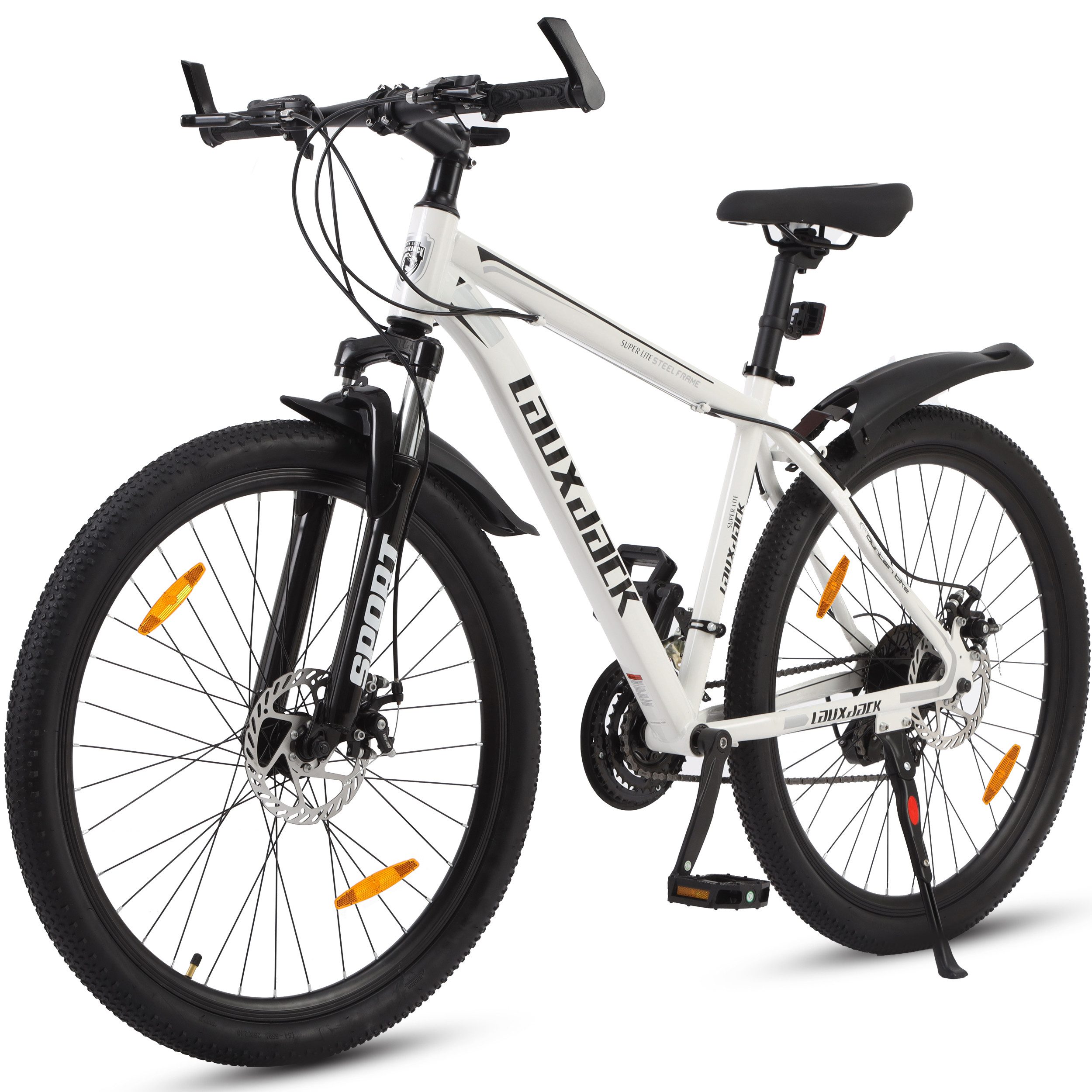 Lauxjack Mountainbike 26 Zoll, weiß, Shimano, Scheibenbremsen, Federgabel, 21 Gang Shimano Tourney RD-TY300/200 Schaltwerk, Kettenschaltung, (Set), Allround-MTB für Alltag & Freizeit