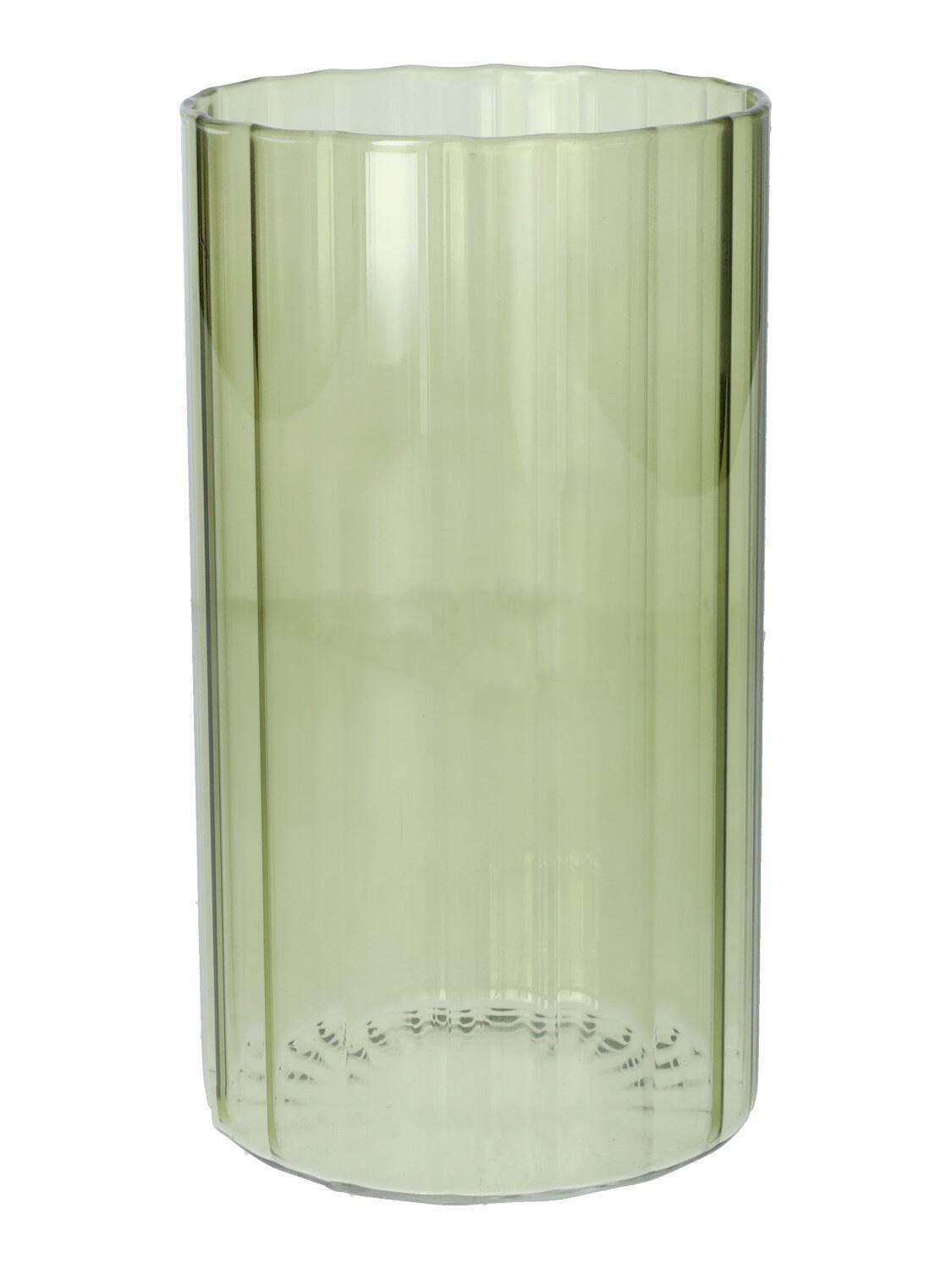 INNA-Glas Dekovase Deko Vase BLANDINA, Glas, Rillen, grün-transparent, 18cm, Ø10cm
