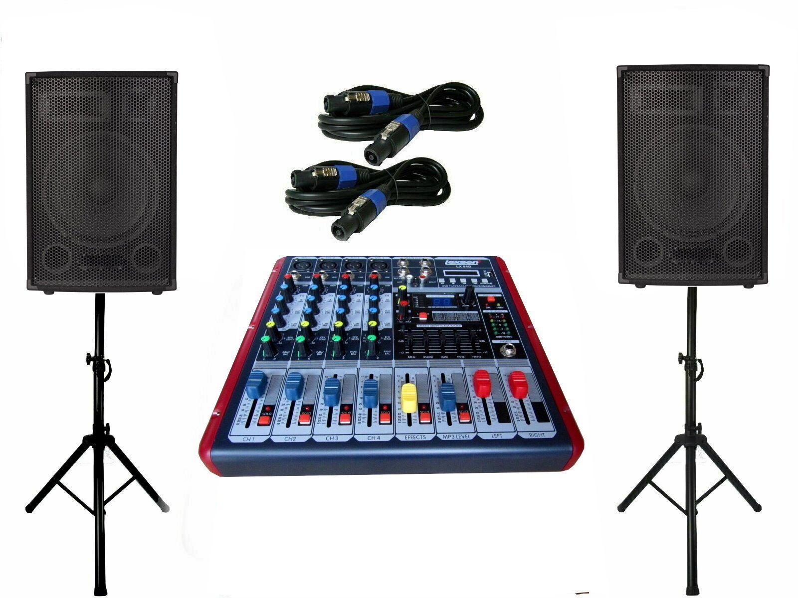 Powermixer Musik Anlage 3 wege 30cm Boxen Stativ Kabel 1800 Watt Party-Lautsprecher