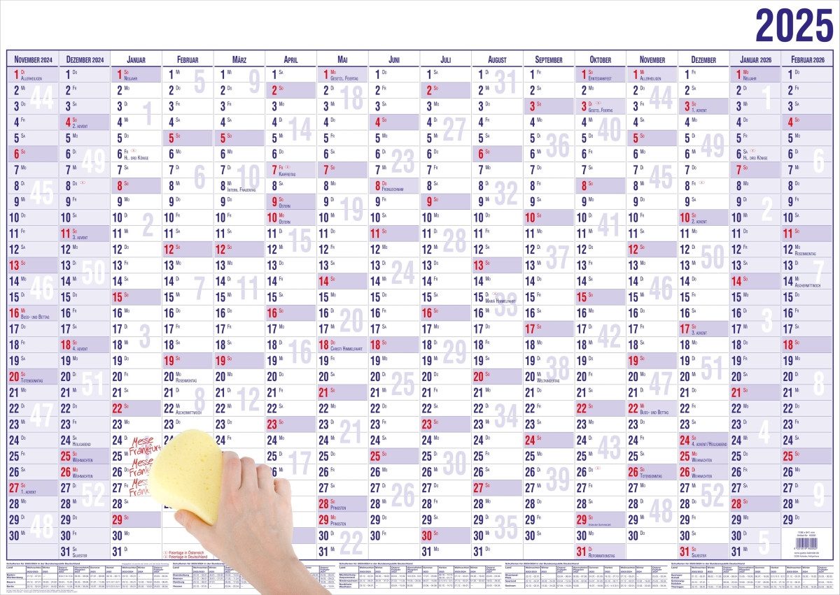 GÜSS Kalender Plakatkalender Wandplaner mit 16 Monaten 120x80cm abwischbar Nov. 2026-Febr. 2028