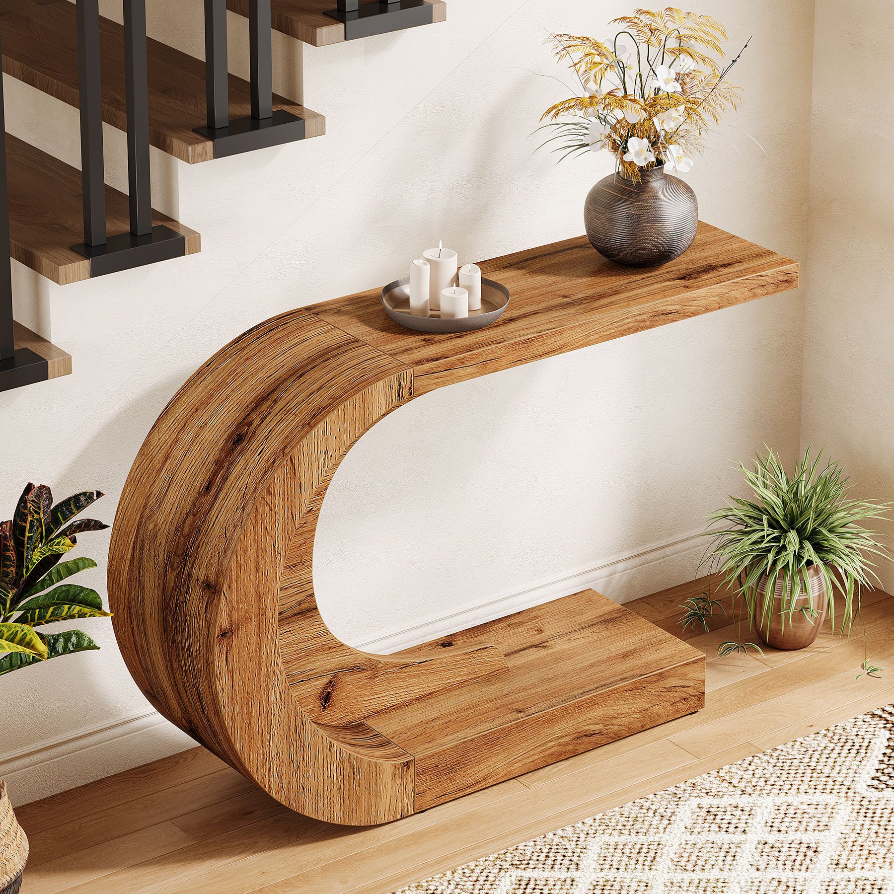 Tribesigns Konsolentisch Holz C-förmiger Flurtisch, 110 x 35cm Beistelltisch, Sofatisch