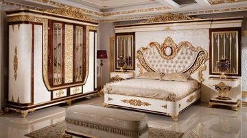 Casa Padrino Kleiderschrank Luxus Barock Schlafzimmerschrank Weiß / Braun / Gold - Prunkvoller Massivholz Kleiderschrank im Barockstil - Barock Schlafzimmer & Hotel Möbel - Edel & Prunkvoll