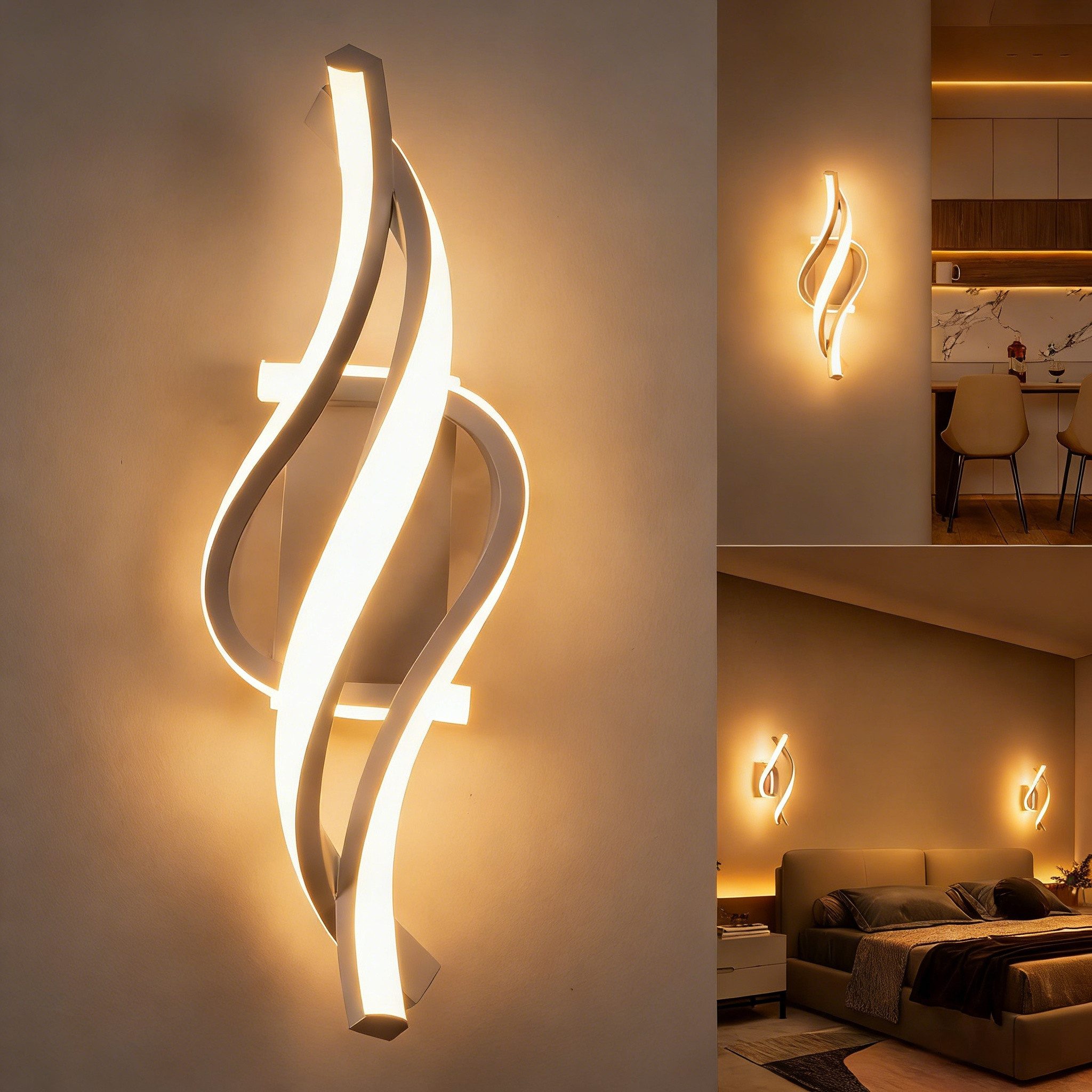 BlingBin LED Wandleuchte Wandlampe Innen 21W 3360LM für Schlafzimmer, Warmweiß, 3000K, LED fest integriert, Warmweiß, gebogene Design Wandlicht für Wohnzimmer Treppenhaus Flur