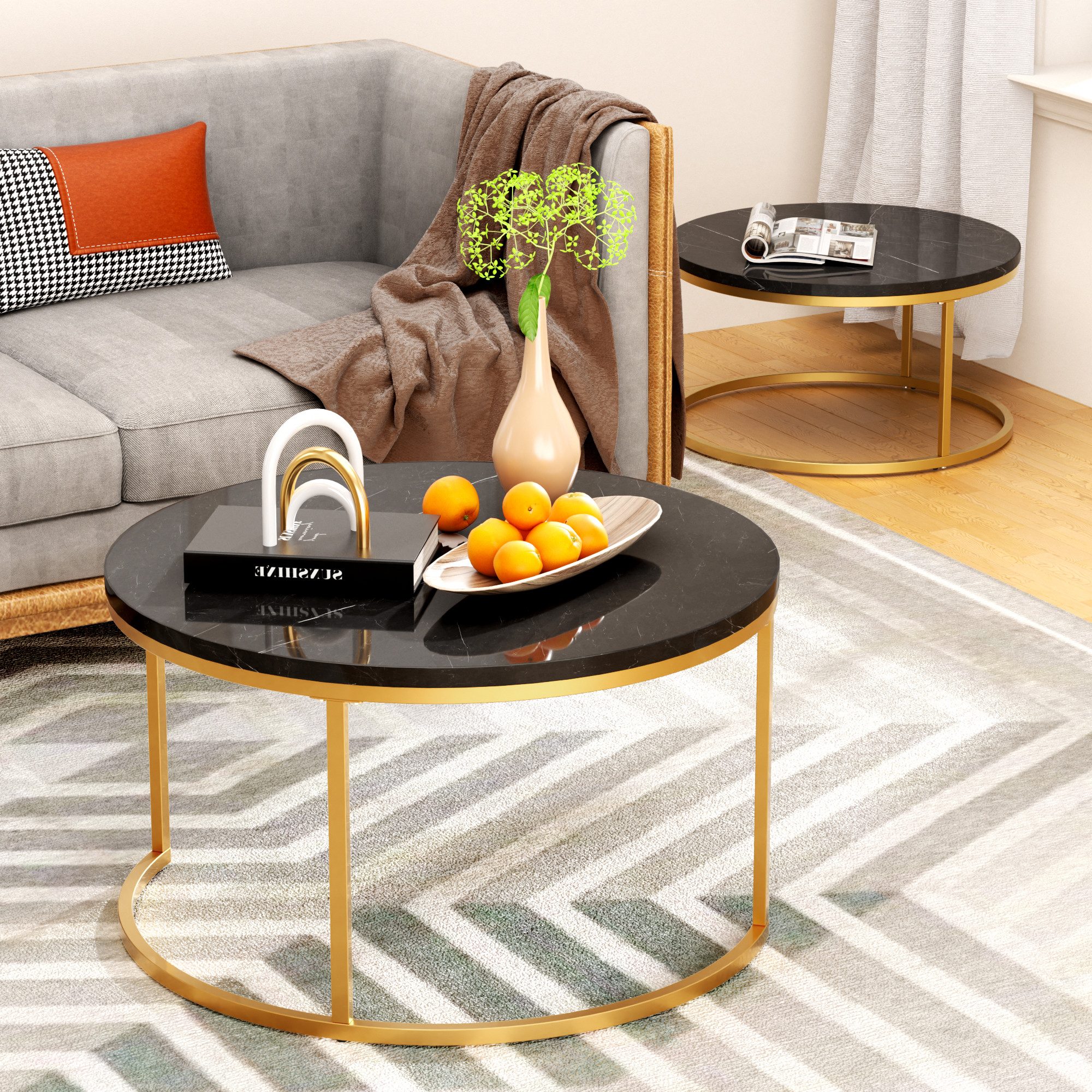 OKWISH Couchtisch Runder Satztisch (Wohnzimmertisch, Sofatisch, 2-St., Groß günstig online kaufen