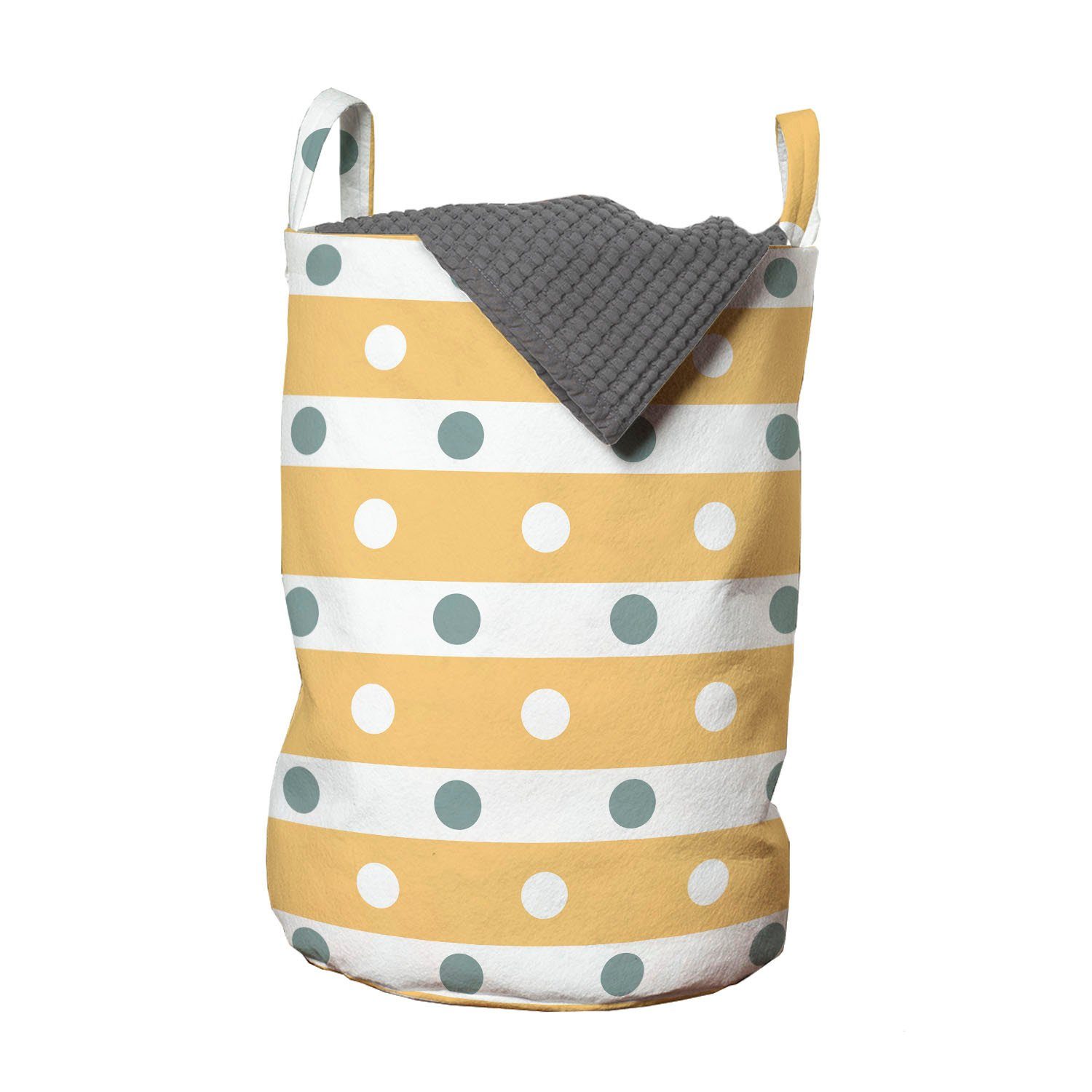 Abakuhaus Wäschesäckchen Wäschekorb mit Griffen Kordelzugverschluss für Waschsalons, Gelb und Weiß Stripes Dots