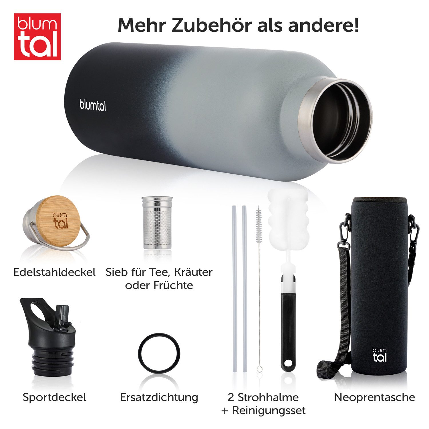 Blumtal Thermoflasche Thermosflasche 1L - doppelwandige Flasche Edelstahl 1L - BPA frei – Bild 2 von 5