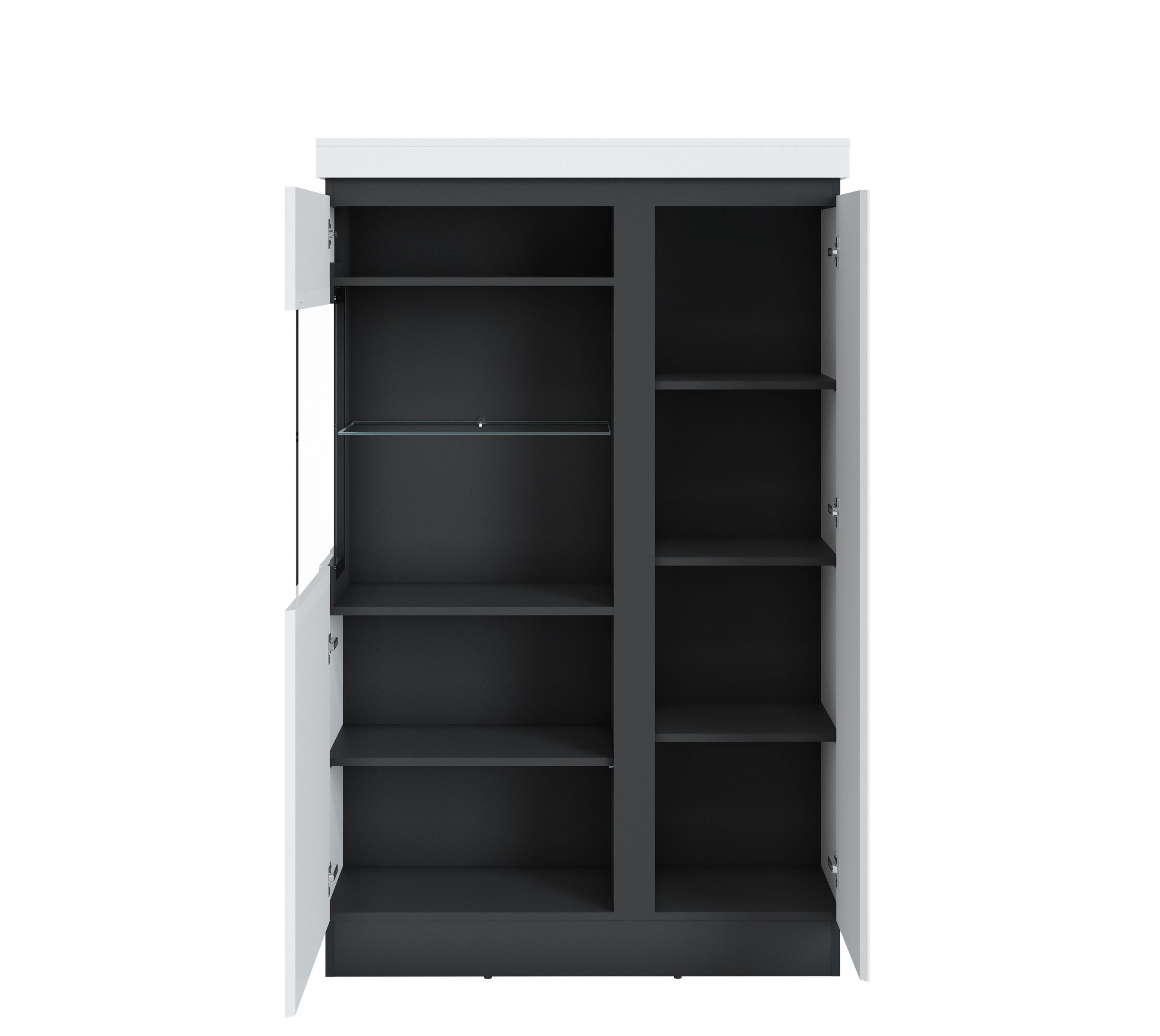 Meble Wójcik Stauraumvitrine 2 Türen, Alpinweiß / Anthrazit Dekor - 104x164x40cm (BxHxT)