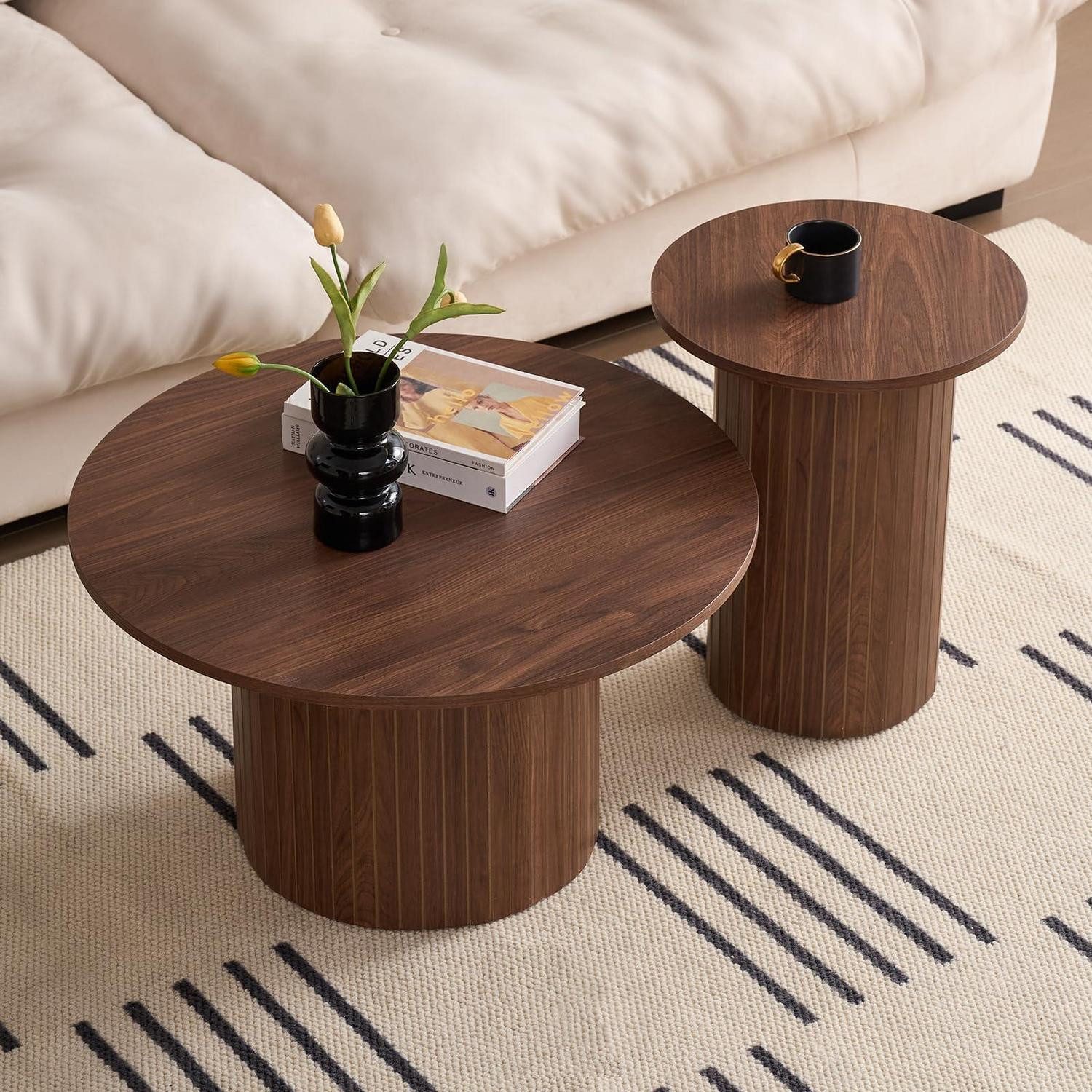 LuxusKollektion Couchtisch Runder Couchtisch Set Dunkelbraun (2-St)