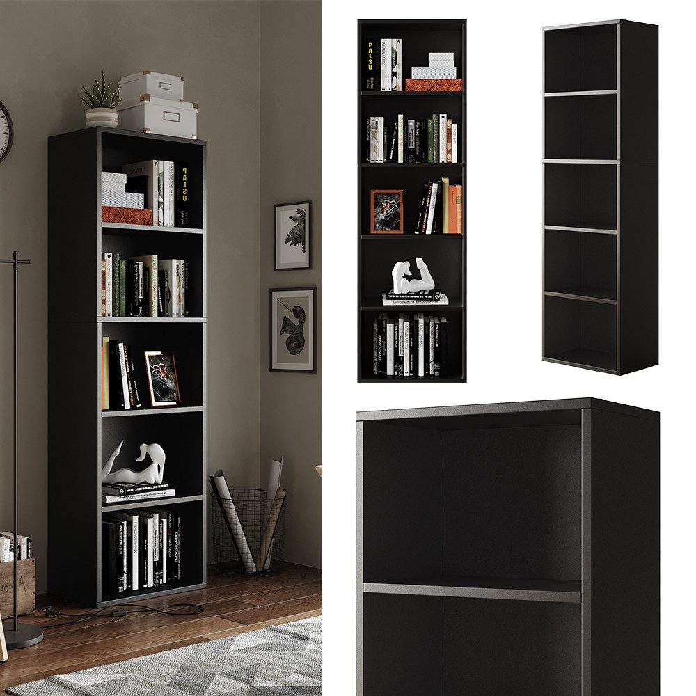 Vicco Bücherregal Bob, Schwarz, 40 x 132 cm mit 5 Fächern günstig online kaufen