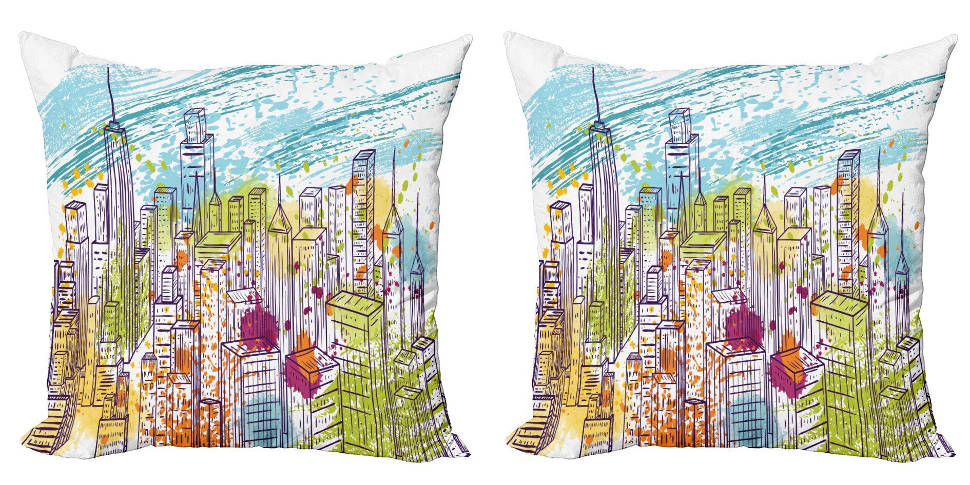 Abakuhaus Kissenbezüge Modern (2 York Stück), Accent Landschaft Skyscrapes Digitaldruck, Doppelseitiger New