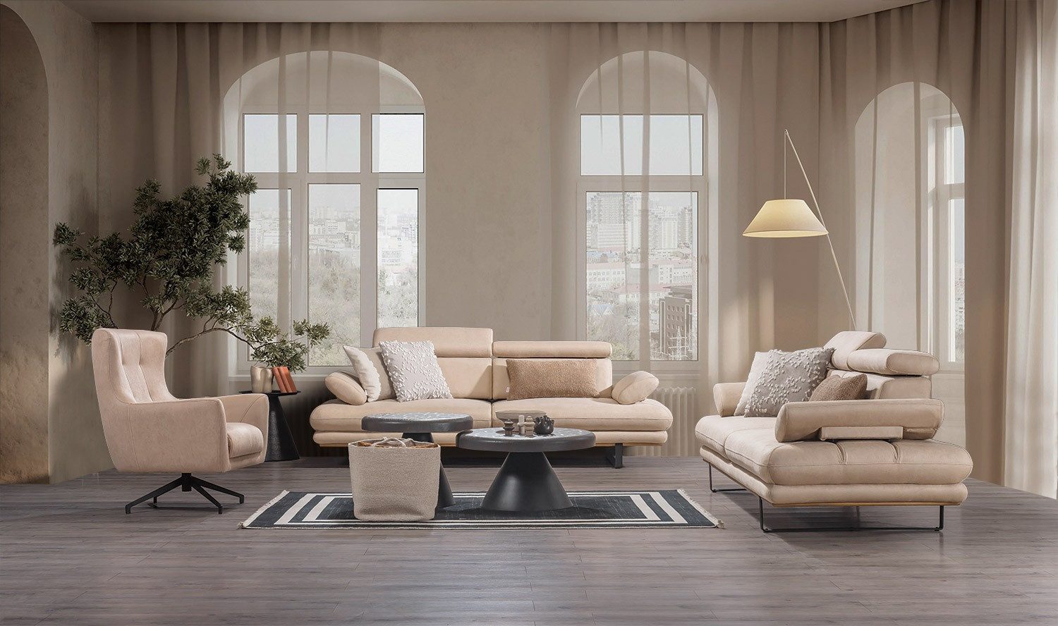 Villa Möbel Polstergarnitur Energy, (Set, Set besteht aus: 3 Sitzer+3 Sitzer+Sessel), mit Relax-/Bettfunktion durch verstellbare Rückenlehne