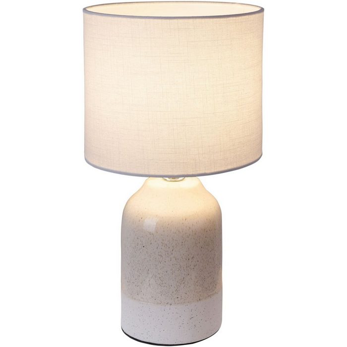 Pauleen LED Tischleuchte Sandy Glow inklusive Leuchtmittel Leuchtmittel wechselbar Warmweiß 3step dimmbar Beige Weiß Keramik Stoffschirm
