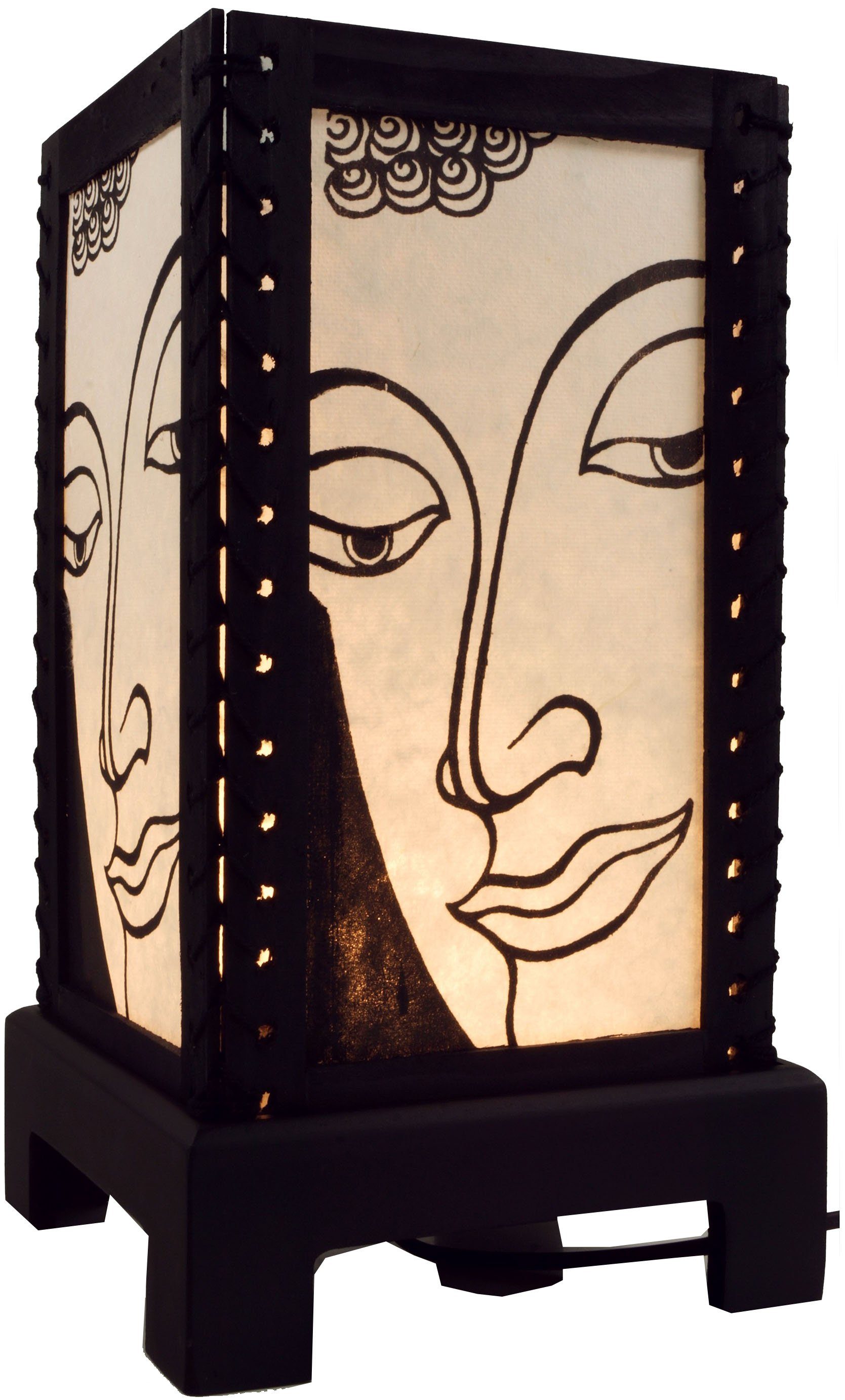 Guru-Shop Tischleuchte Transparente Deko Tischleuchte aus Holz &.., Leuchtmittel nicht inklusive Buddha/weiß | Tischlampen