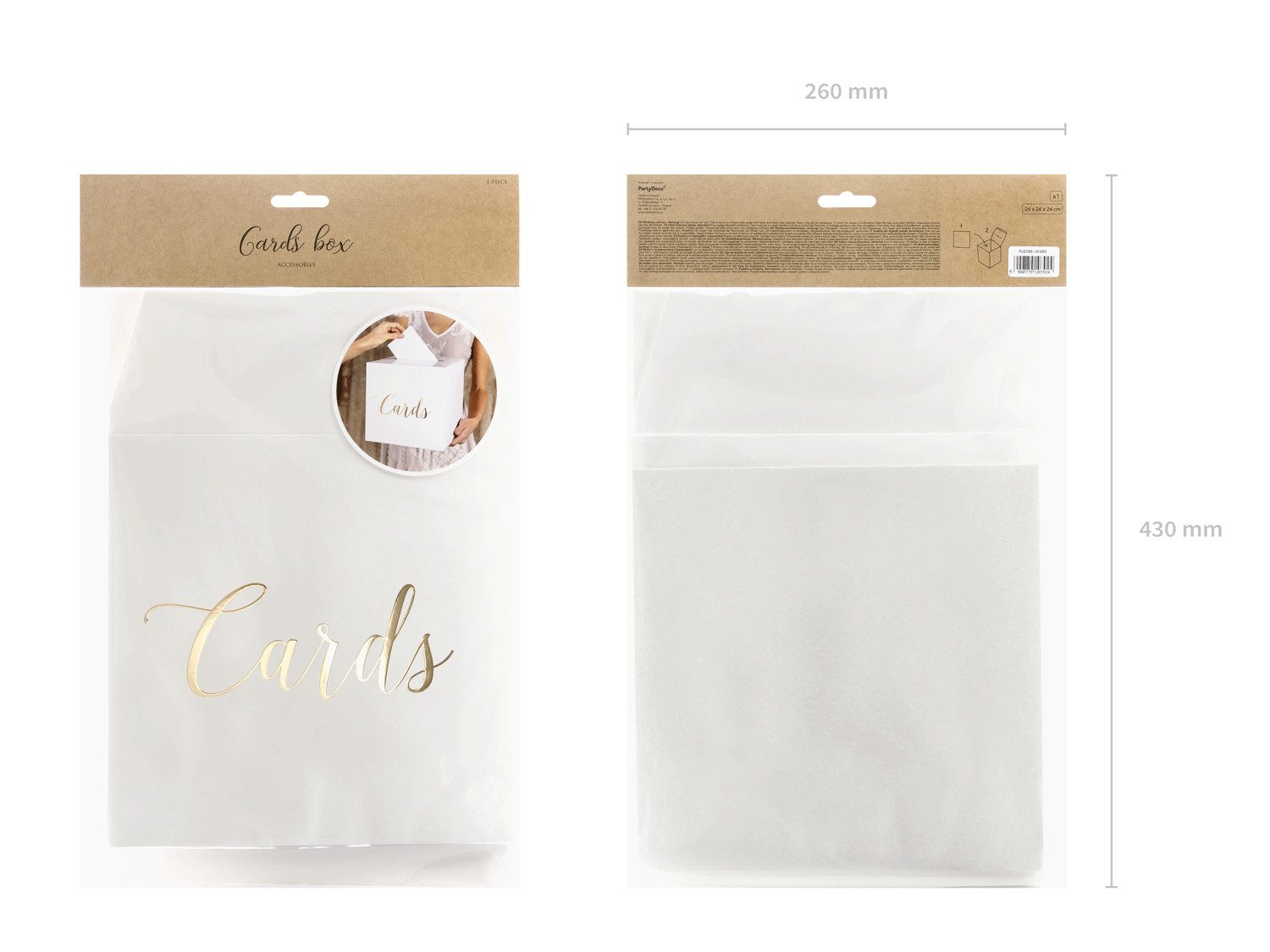 partydeco Geschenkbox, Kartenbox Hochzeit 24cm Papier, weiß / gold