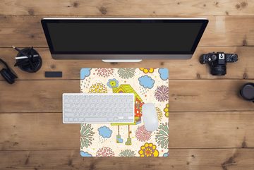 MuchoWow Gaming Mauspad Kuckucksuhr - Muster - Pilz - Blumen (1-St), Mousepad mit Rutschfester Unterseite, Gaming, 40x40 cm, XXL, Großes