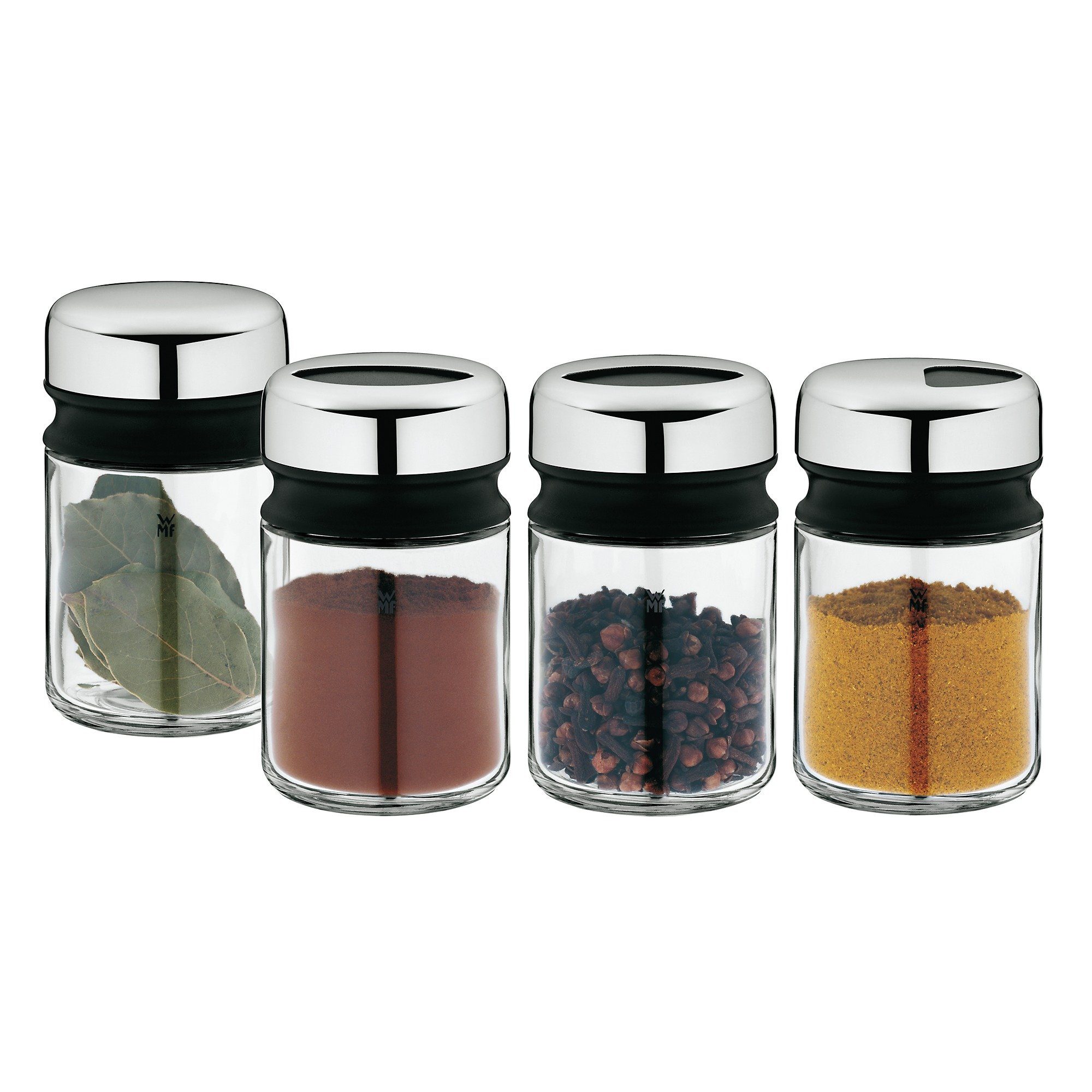 WMF Gewürzstreuer Depot Gewürzstreuer-Set, 4-teilig, (1x Gewürzdose, 3x Gewürzgläser leer - fein, grob, universal (Höhe 9,5 cm, Füllmenge 100ml, Ø 5,5 cm), 4-tlg)