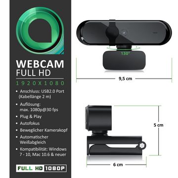 Aplic Full HD-Webcam (FHD; 1080p; 1920 x 1080, Mikrofon, Abdeckung, Sichtschutz, Autofokus, Low Light, für PC & MAC)
