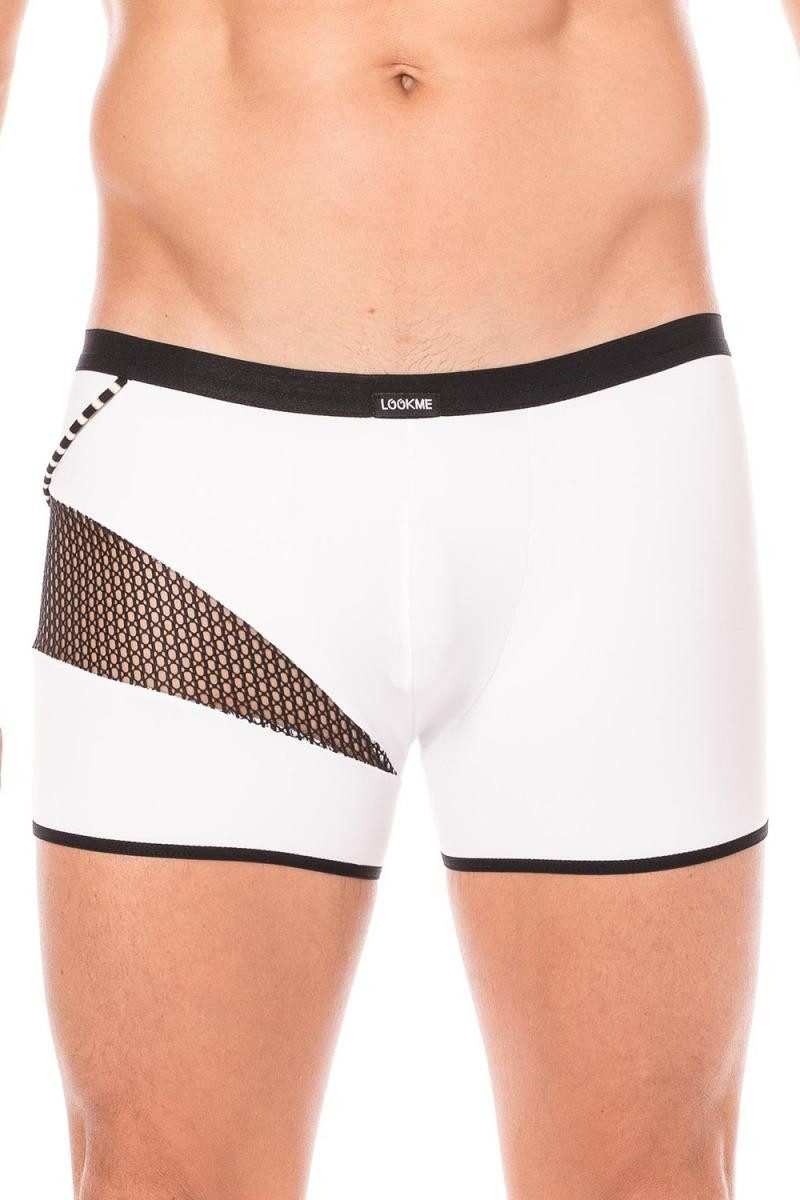 LOOK ME Boxershorts Herren Boxer Short in weiß blickdicht mit schwarzem Netzeinsatz Männer
