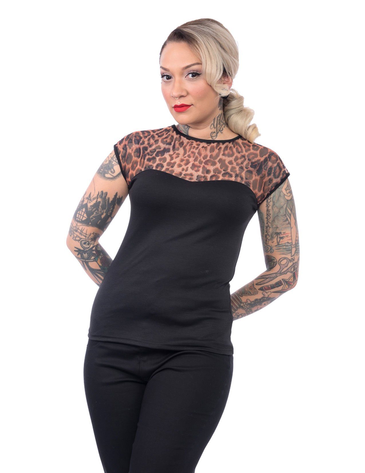 Steady Clothing Shirttop Miss Fancy Leopard Vintage Rockabilly Retro Spitze