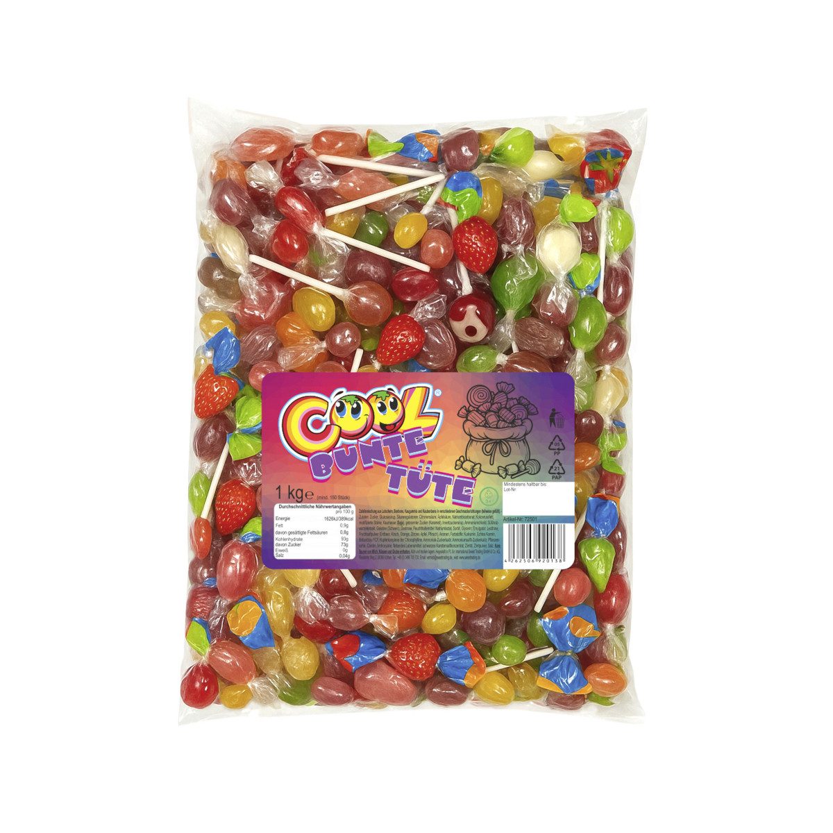 COOL Süßigkeit, Cool Bunte Tüte Zufallsmischung aus Lutschern Bonbons Kaugummis 1000g