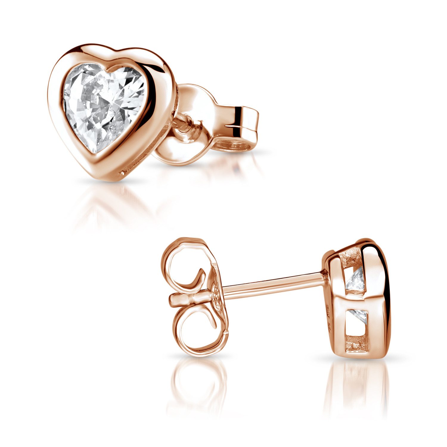 Paar Ohrstecker Herz Rosegold Zirkonia Weiß SO-11