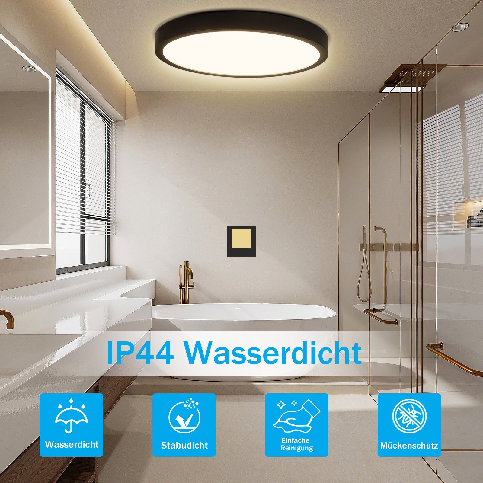 Modern Flach fest LED reinigen, zu Wohnzimmer, Leicht für schwarz integriert, wasserdicht, 24W Deckenleuchte ZMH Warmweiß, LED Rund