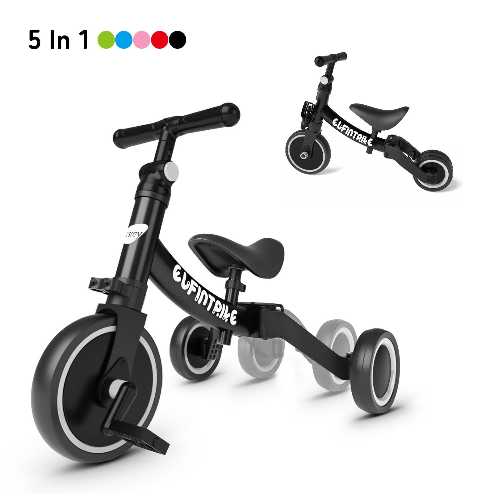 PLEKER Dreirad 5-in-1 Dreirad Laufrad Kinder Fahrrad Kinderlaufrad