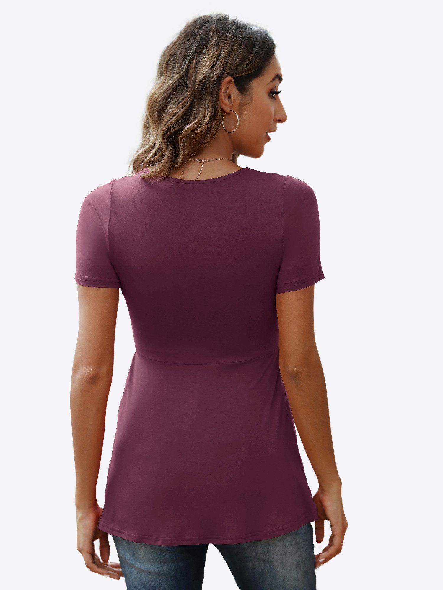 Imily Bela Tunika Damen Sexy V-Ausschnitt Knoten Shirt (Packung, 1-tlg., 1per-Pack) in Unifarbe