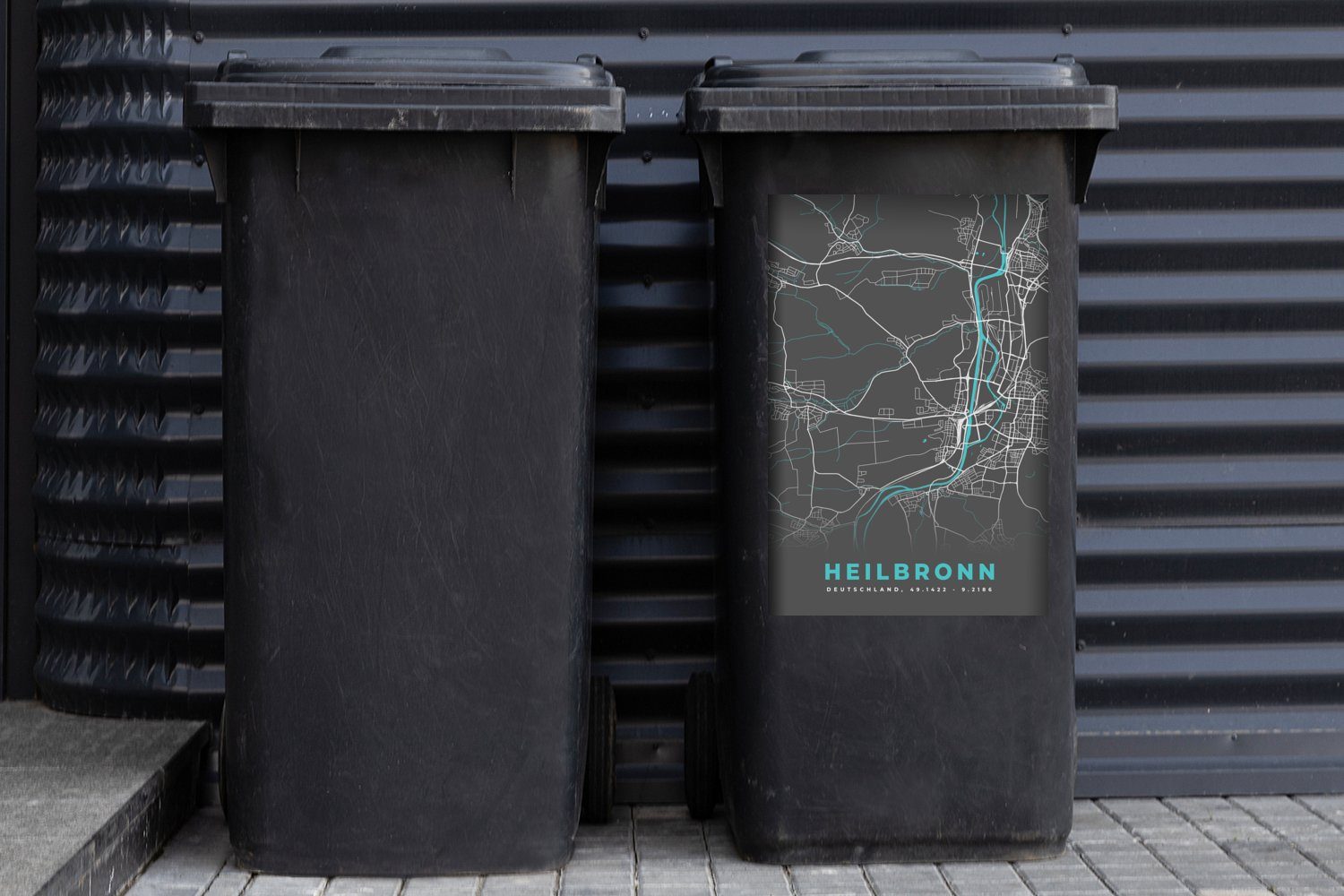 - Blau Container, Stadtplan Wandsticker Sticker, MuchoWow - - Mülleimer-aufkleber, St), Karte Mülltonne, - Deutschland Abfalbehälter Heilbronn (1