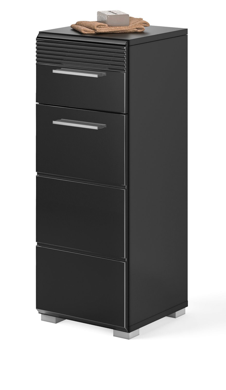 Inn.Furn Unterschrank Leon (Bad Kommode in schwarz, 30x79 cm) Hochglanz