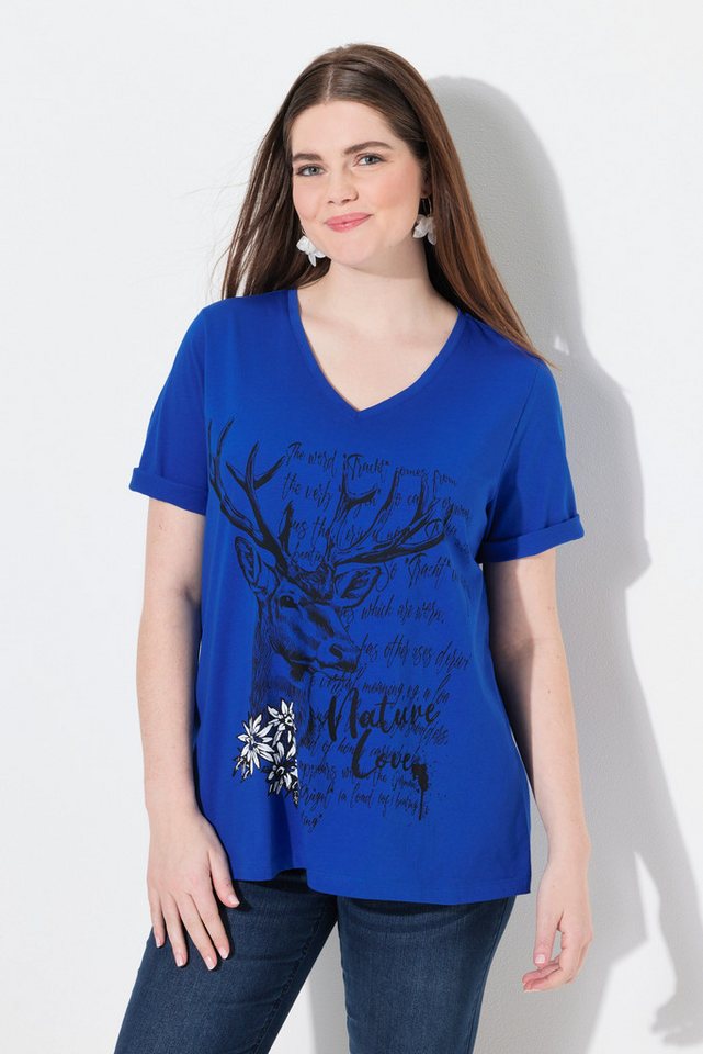 Ulla Popken T-Shirt T-Shirt Trachtenmotiv Classic V-Ausschnitt Halbarm