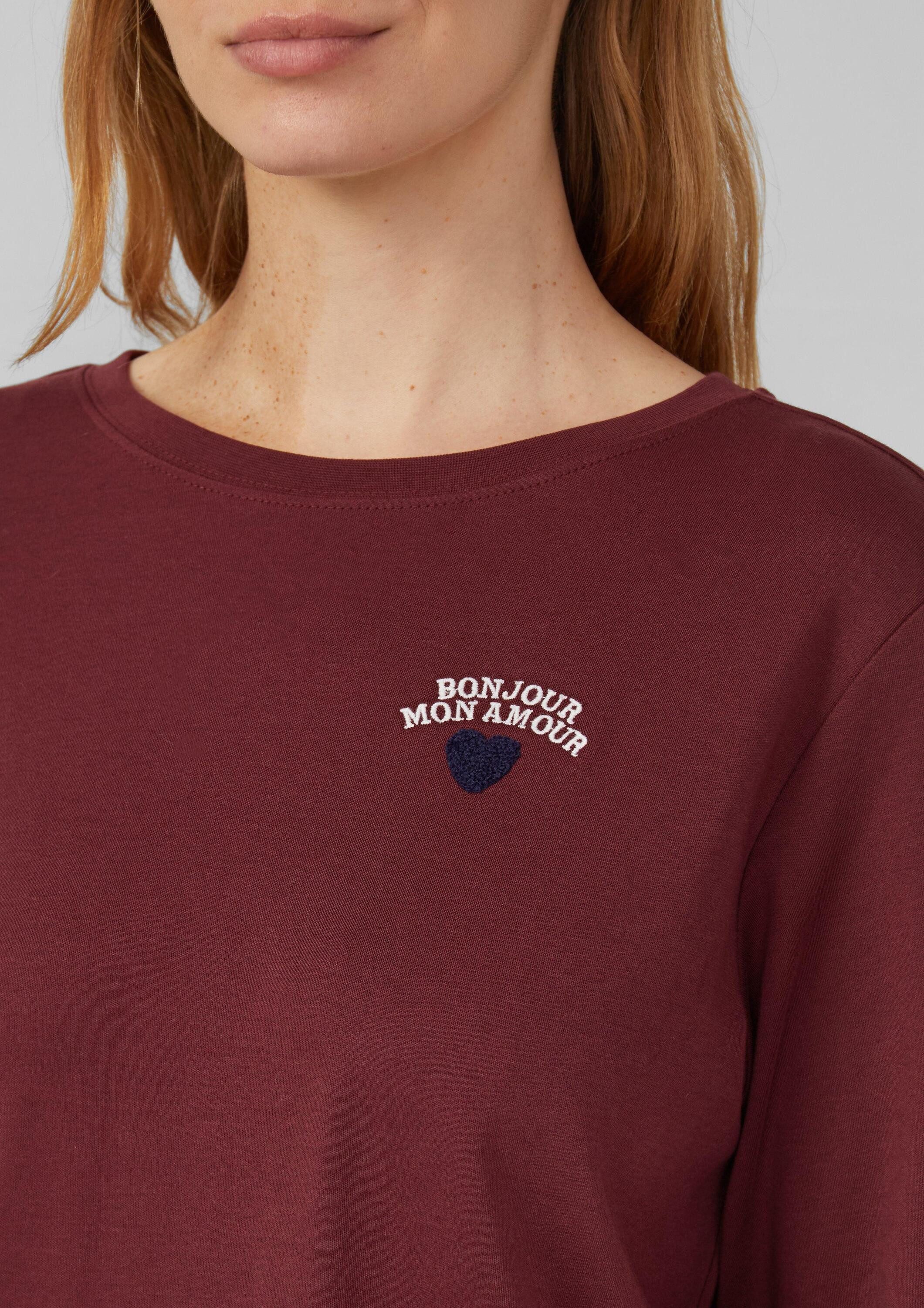 s.Oliver Langarmshirt T-Shirt Verkürztes Longsleeve mit Stickerei-Detail