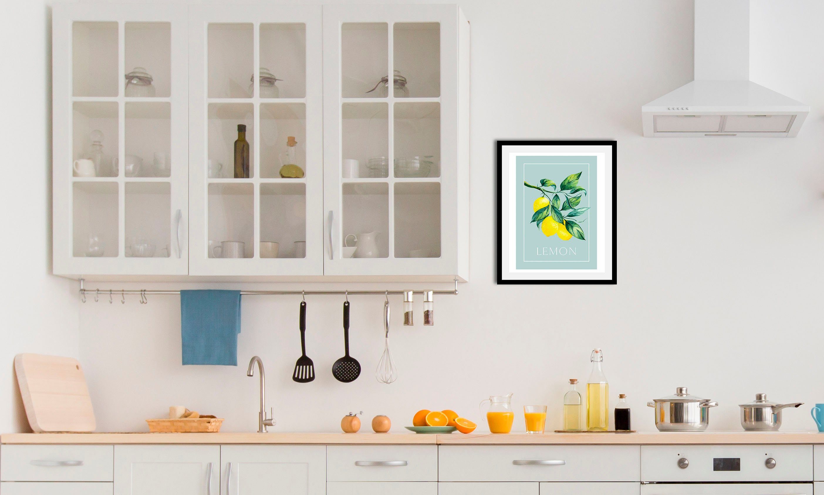 queence Bild mit Rahmen oder Poster, Lemon - Zitronenzweig, Abstrakt, Figuren, Obst, Obst Bilder, Schriftzug (1 St), HD Premium Druck