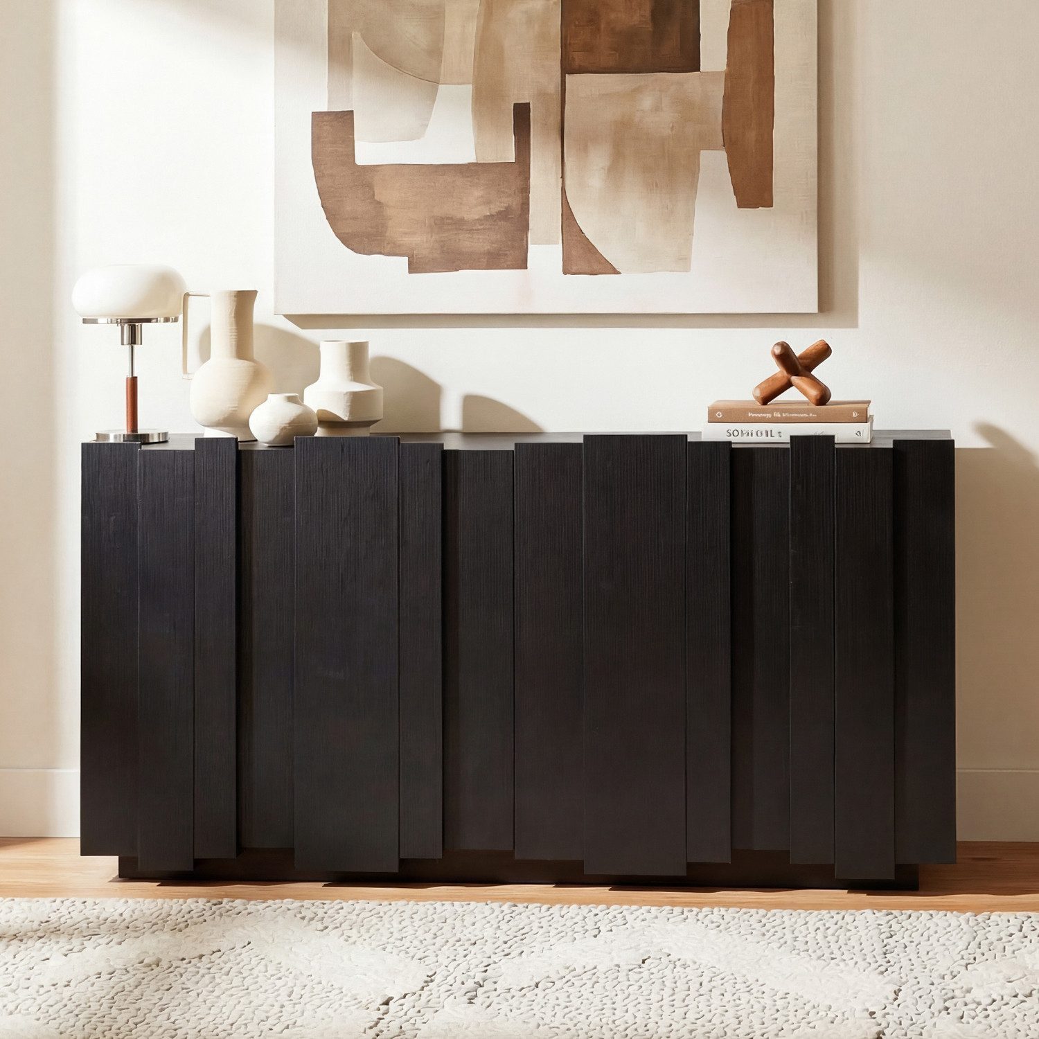 FUFU&GAGA Sideboard 150 cm, Moderner Beistellschrank mit 4 Türen, Schwarz