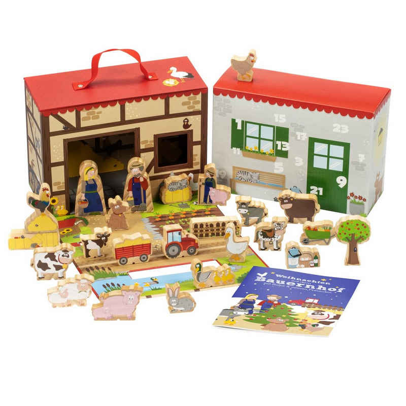 yoamo Adventskalender Adventskalender Bauernhof für Kinder mit 24 Holzfiguren (27-tlg), 27-teilig (1 Set)