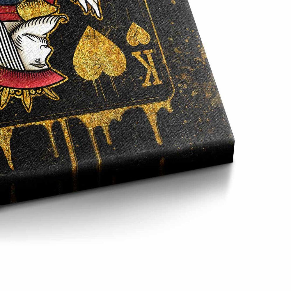 Card Leinwandbild, DOTCOMCANVAS® King Karte Rahmen weißer schwarz premi mit König Leinwandbild edel gold elegant