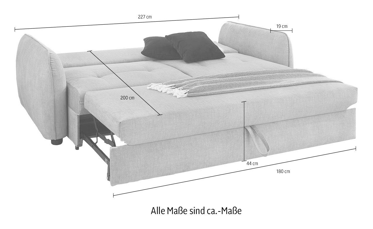 | Sascha, 180x200 cm dunkelgrün und mit Relax- dunkelgrün Jockenhöfer Wellenfedern, Gruppe Bettfunktion, Schlafsofa Liegefläche