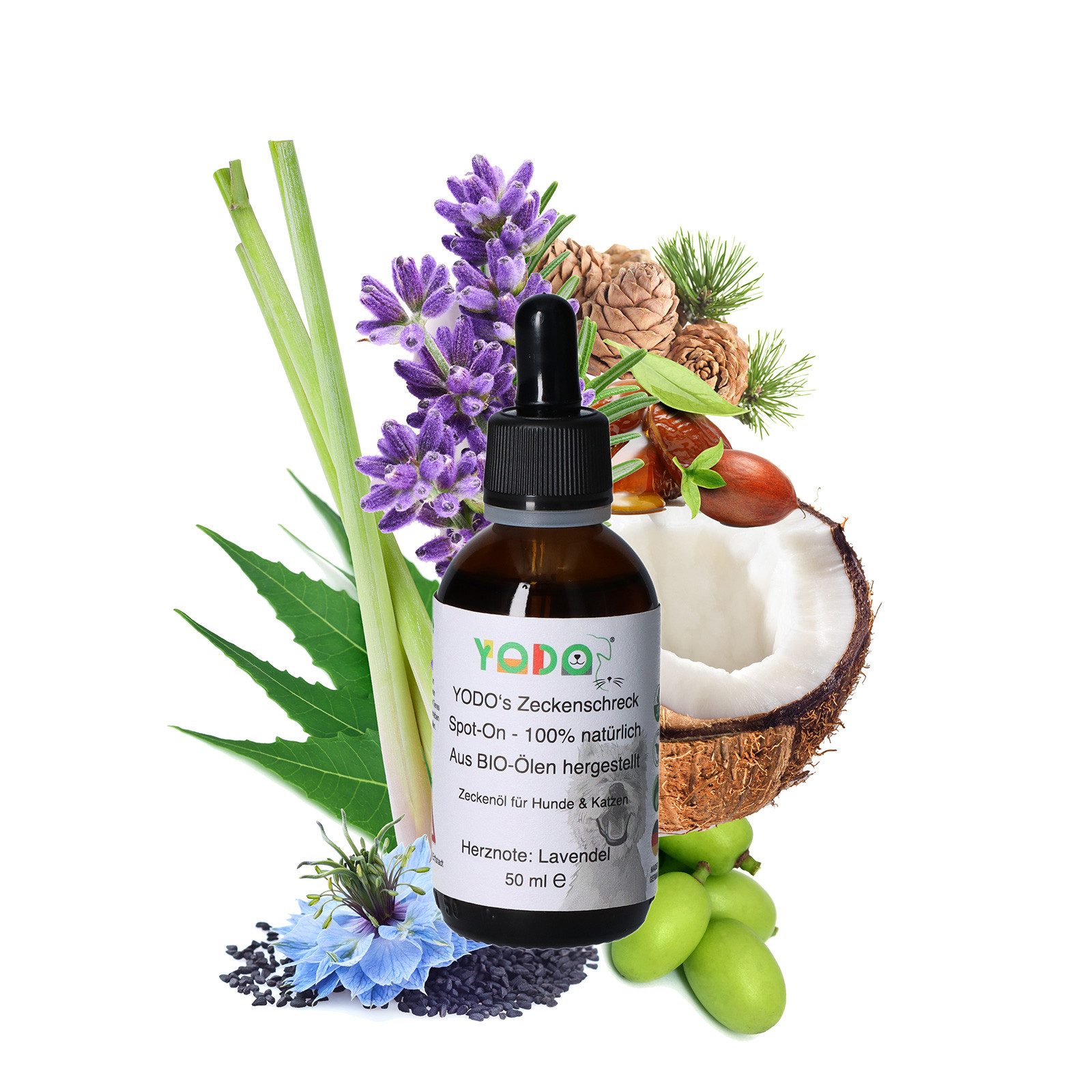 YODO Zeckenschutzmittel YODO's Zeckenschreck Zeckenöl für Hunde, Lavendel, 50 ml, 1-St., Aus 7 BIO-Ölen zur Zeckenabwehr hergestellt