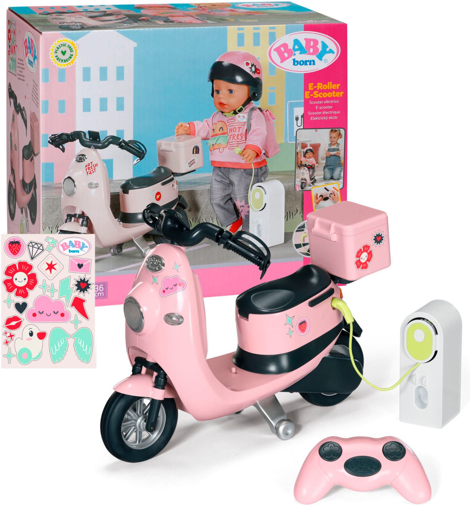Baby Born RC Motorrad E Scooter fur Puppen Rucklicht leuchtet bei Kontakt mit der Ladestation