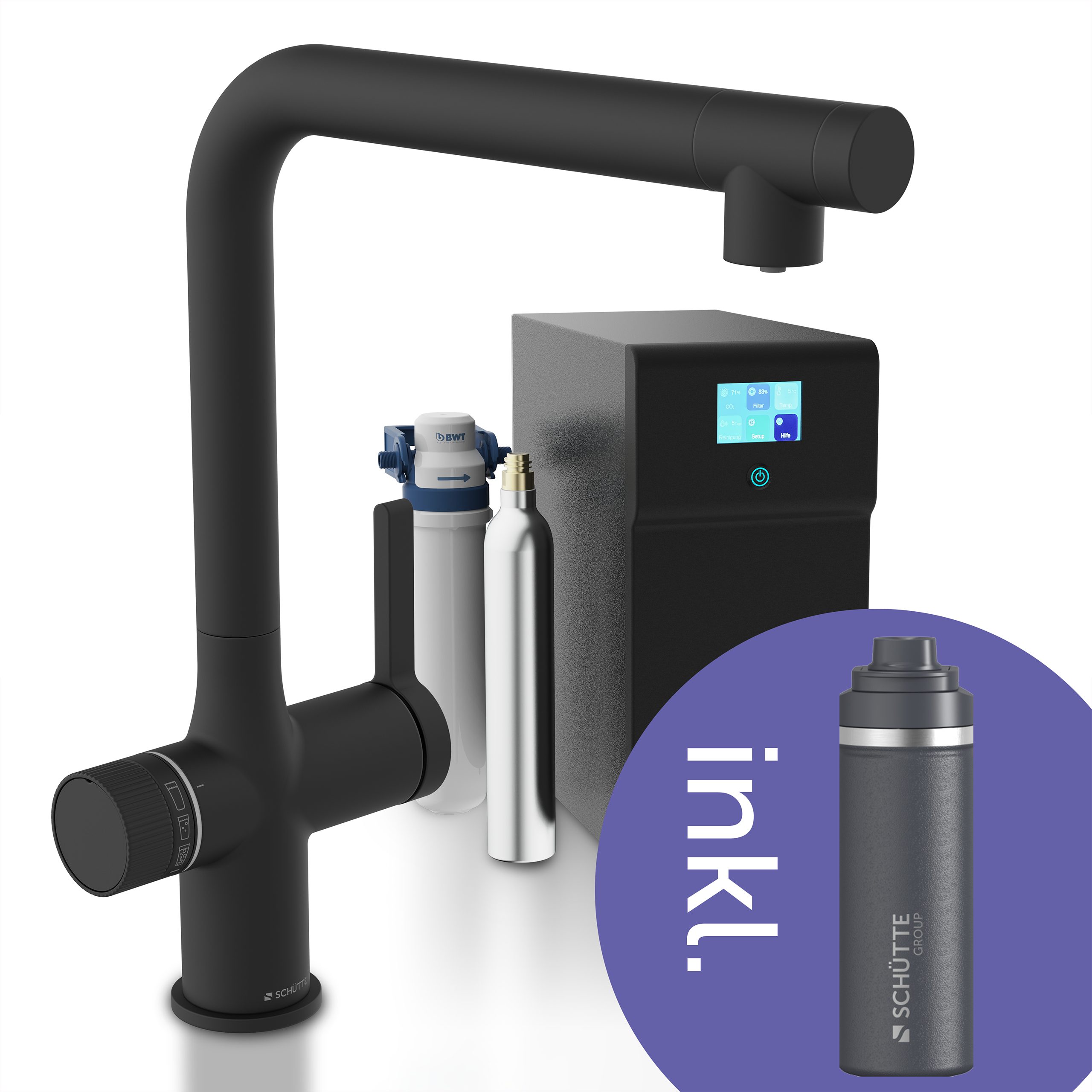 Schütte Küchenarmatur "AQUADUCT" Sprudelwasser-Spültischarmatur mit Kühlsystem, Filter, Filterkopf und handelsüblicher CO2-Kartusche