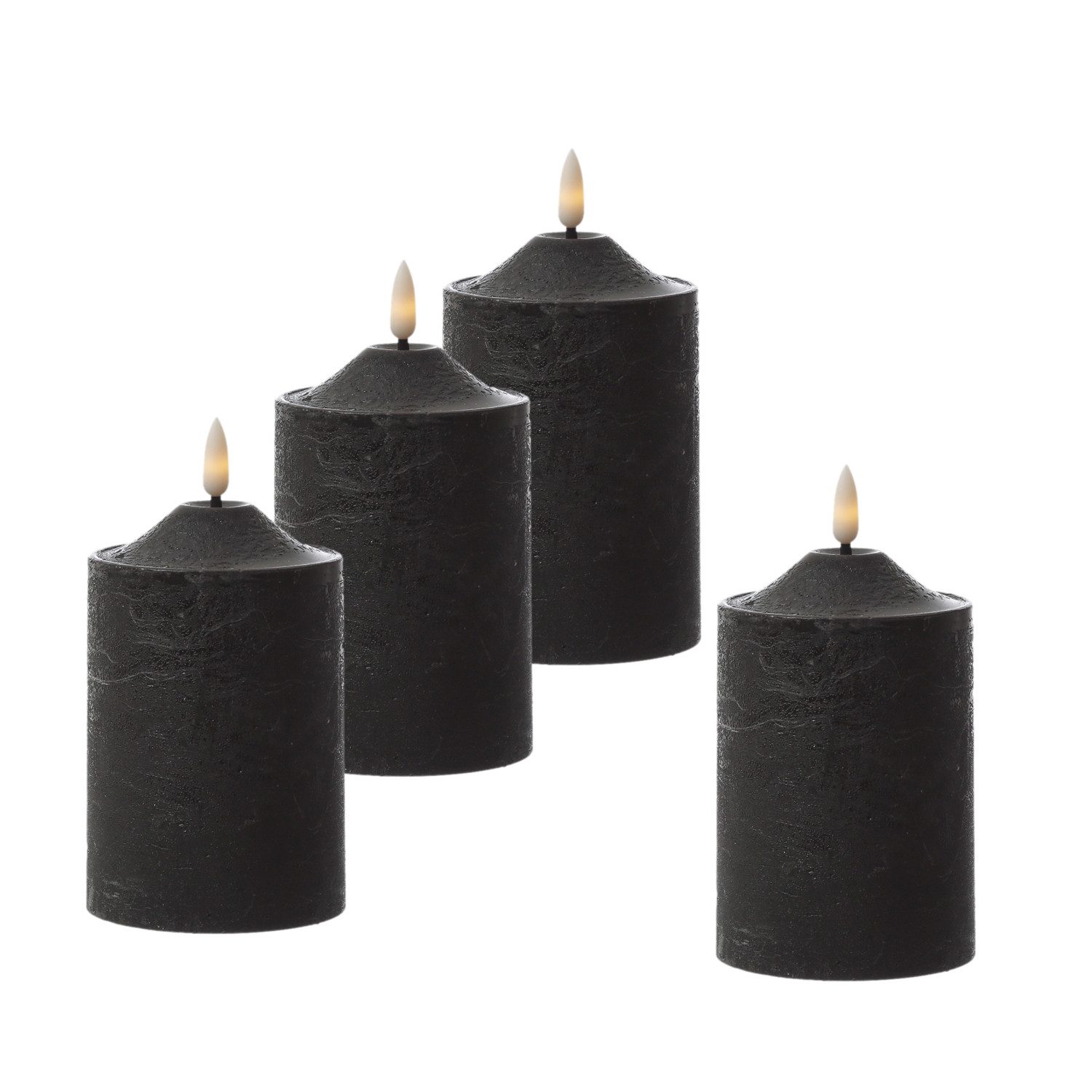 MARELIDA LED-Kerze Kerzenset in Rustik-Optik Echtwachs H:15cm D: 7,5cm Timer schwarz 4St., LED Classic, warmweiß (2100K bis 3000K)