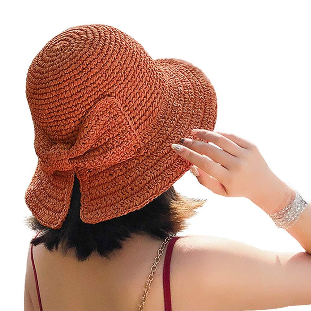 Zaewry Sonnenhut Strohhut für den Strand, Sommermütze mit Schleife Strohhut zum Krempeln und faltbar