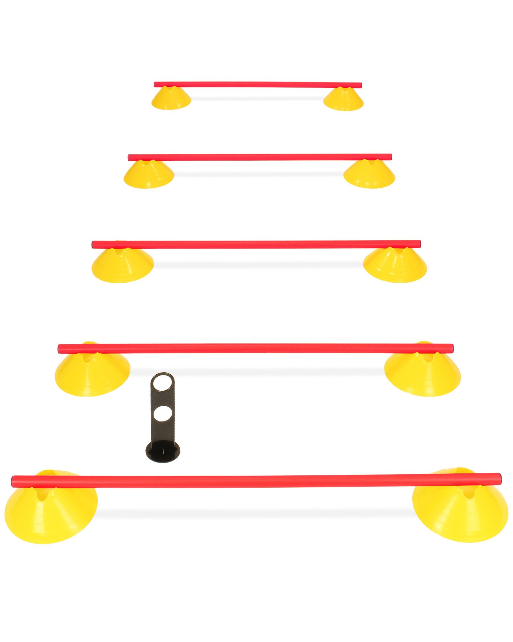 SPORTIKEL24 Agility-Hürde Cavaletti Mini-Hürden 5er Set mit Gelben Markiermulden Stange 100 cm, Kunststoff