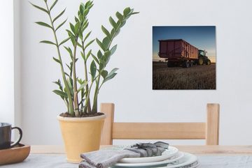 OneMillionCanvasses® Leinwandbild Traktor - Grün - Sonnenuntergang - Horizont - Grün - Landleben, (1 St), Leinwand Bilder für Wohnzimmer Schlafzimmer