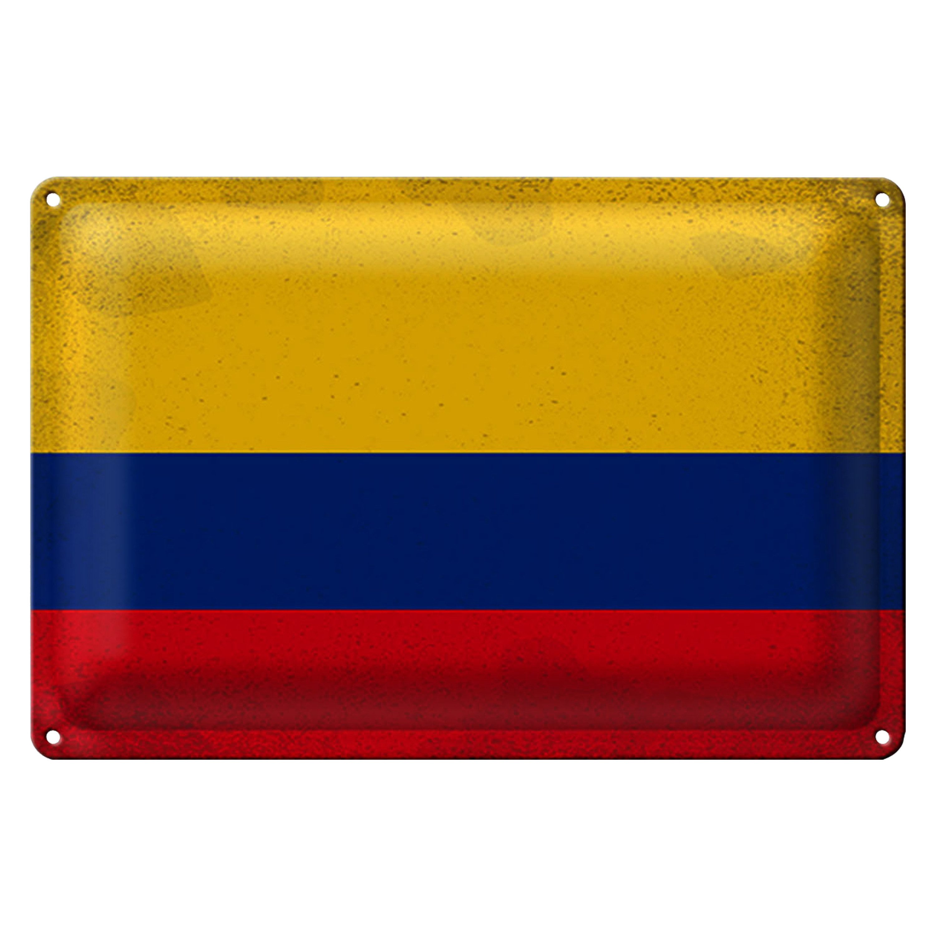 Roomando Metallschild Blechschild Flagge Kolumbien 30x20cm Flag Colombia Vintage
