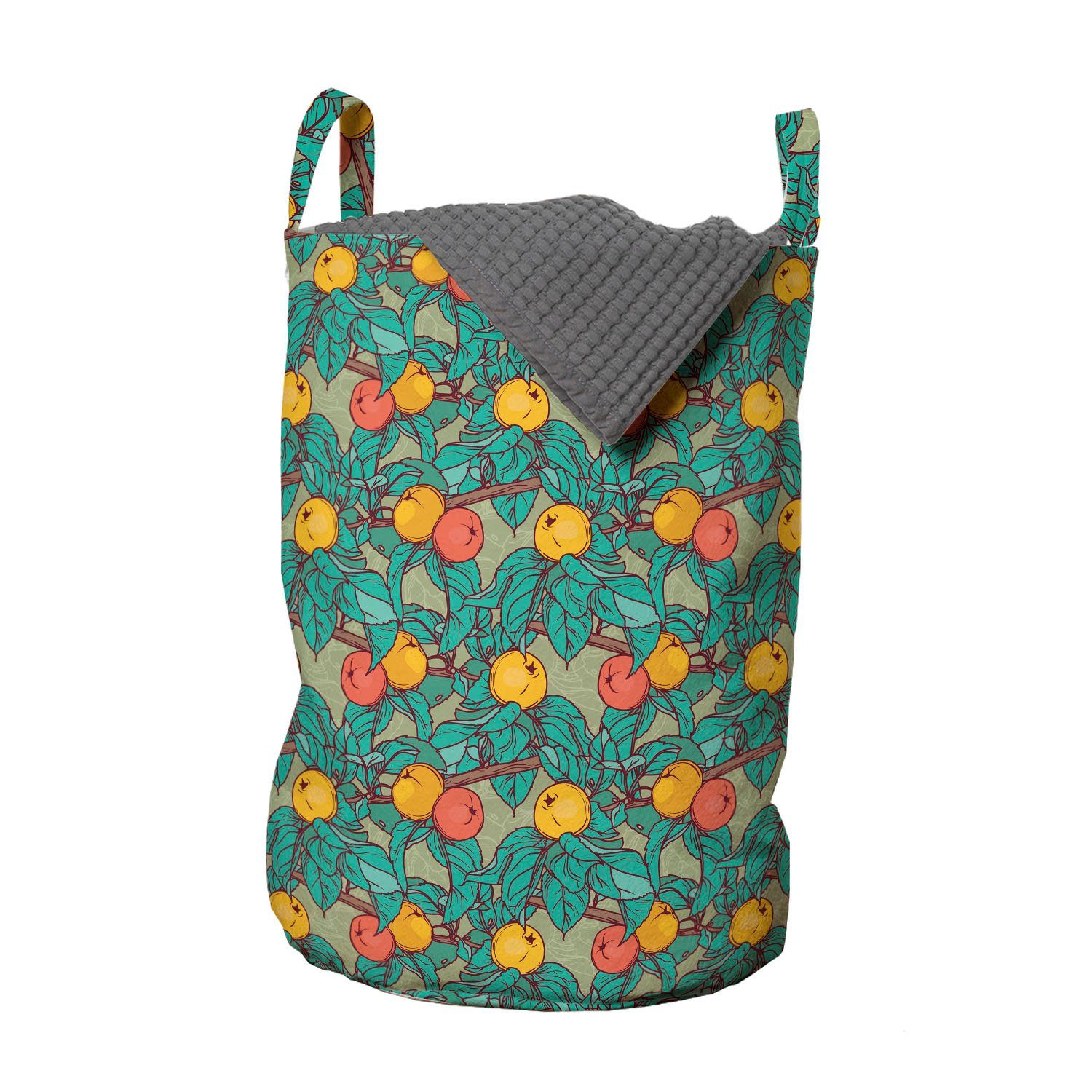 Abakuhaus Wäschesäckchen Wäschekorb mit Griffen Kordelzugverschluss für Waschsalons, Sommer Apfelbaum-Frucht-Blätter Kunst