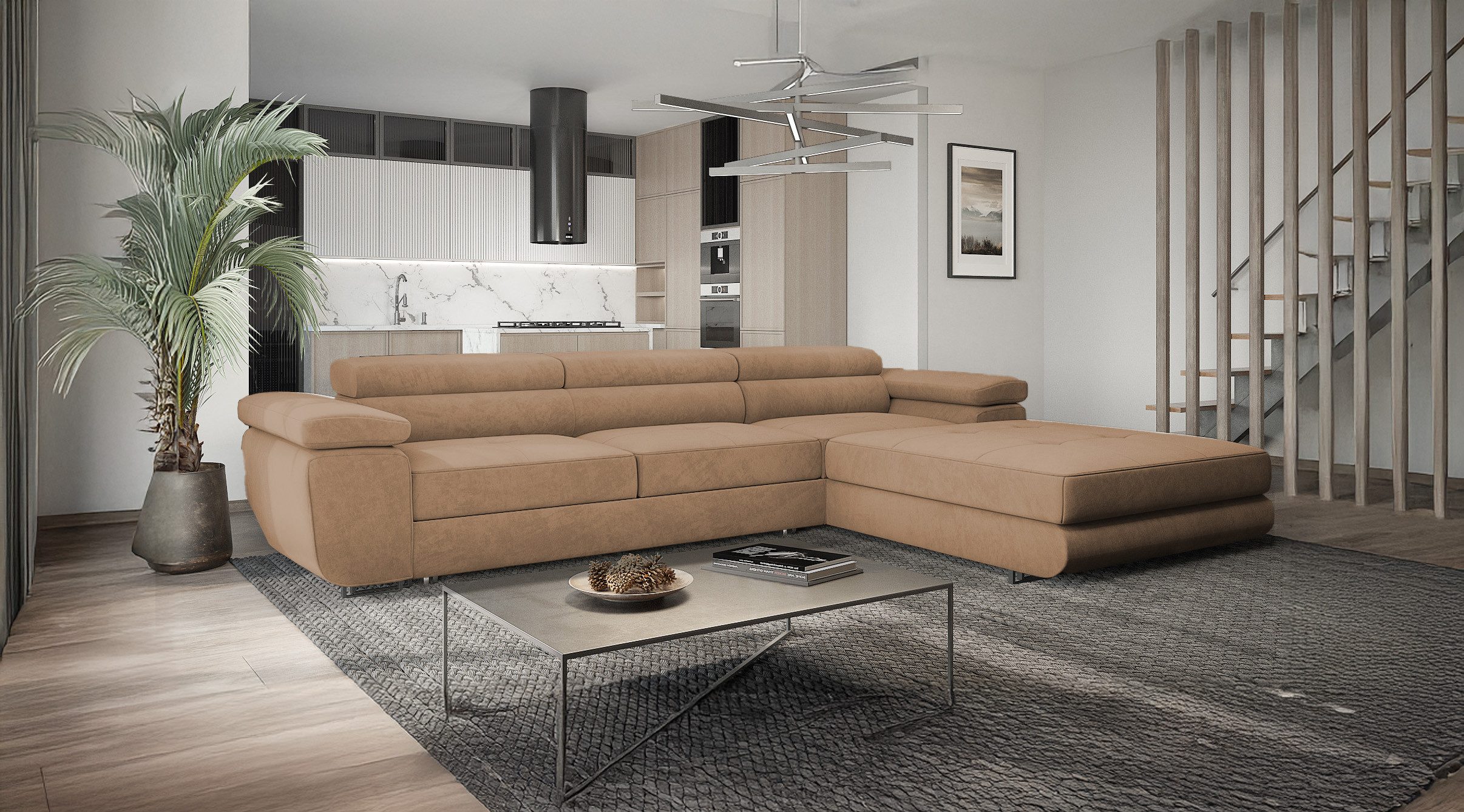 Goldstoff Ecksofa mit Schlaffunktion und Bettkasten, Designer Schlafsofa mi günstig online kaufen