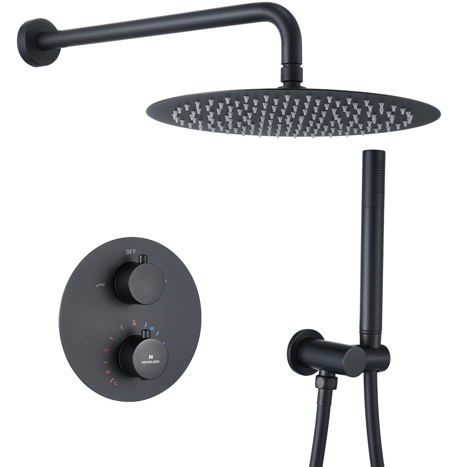 aihom Duschsystem mit Thermostat,Unterputz Duscharmatur Unterputz Dusche Duschset, 12 Zoll Kopfbrause Anti-Verbrühungs-Duschsystem
